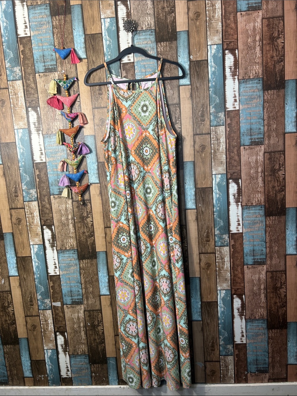 Cato Sleeveless Maxi Dress in Orange and Green Medallion Print
